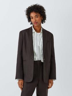John Lewis Single Breasted Linen Blazer, Brown