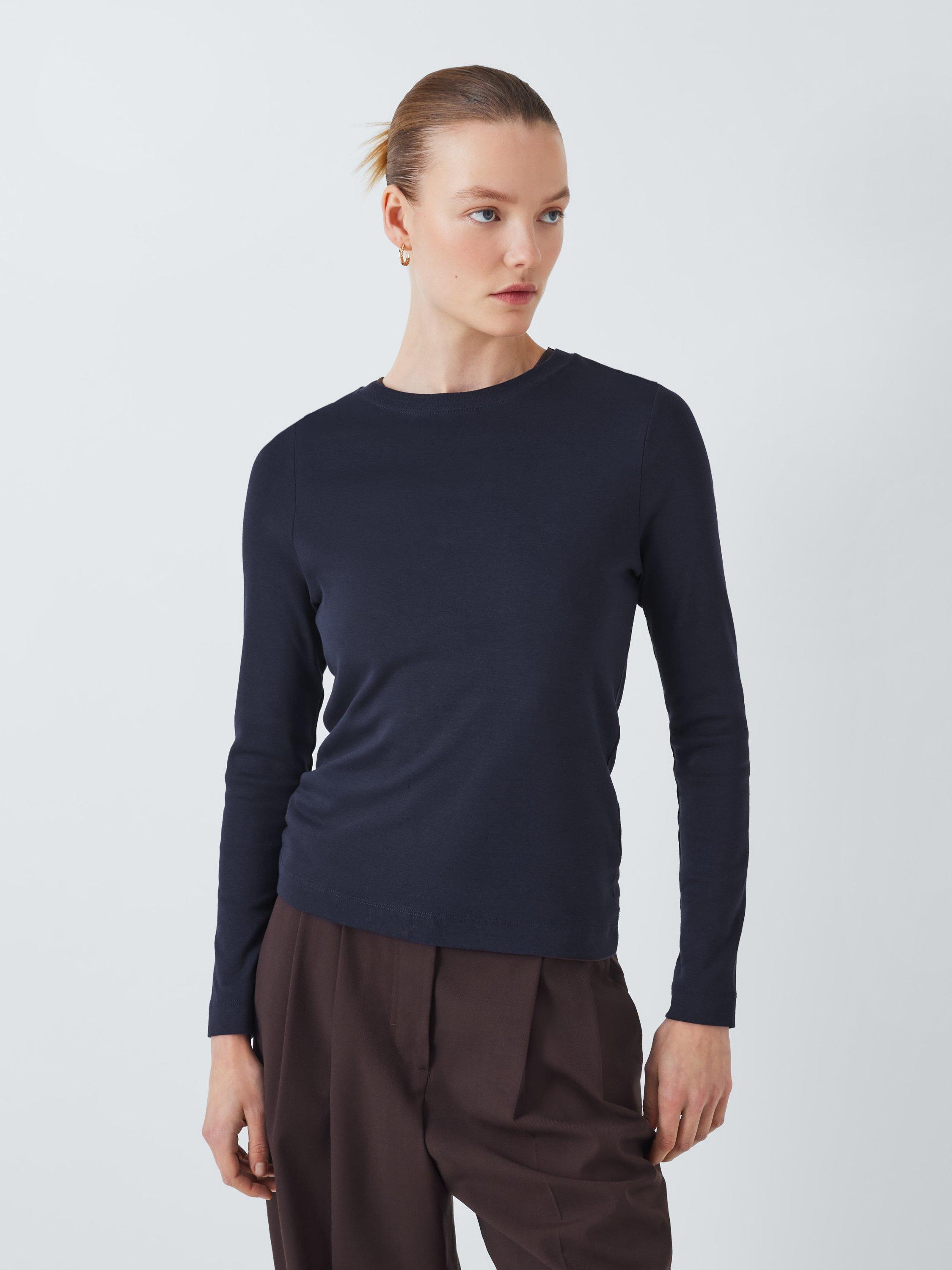 Product image 1 of 6, which shows John Lewis Organic Cotton Long Sleeve Crew Neck T-Shirt, Navy, 6