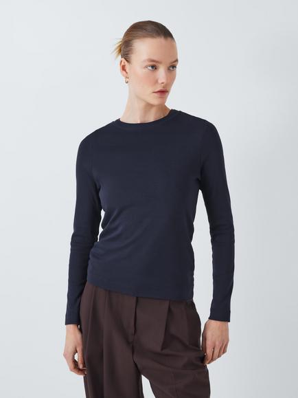 John Lewis Organic Cotton Long Sleeve Crew Neck T-Shirt, Navy