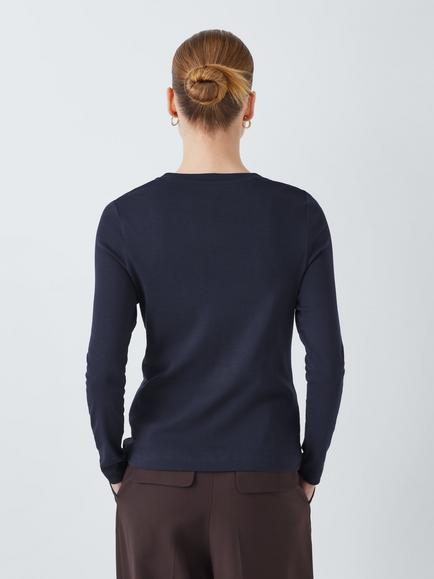 John Lewis Organic Cotton Long Sleeve Crew Neck T-Shirt - view 2, Navy