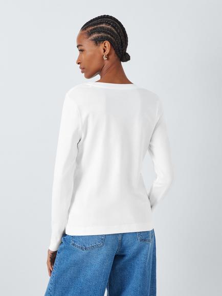 John Lewis Organic Cotton Long Sleeve Crew Neck T-Shirt - view 2, White