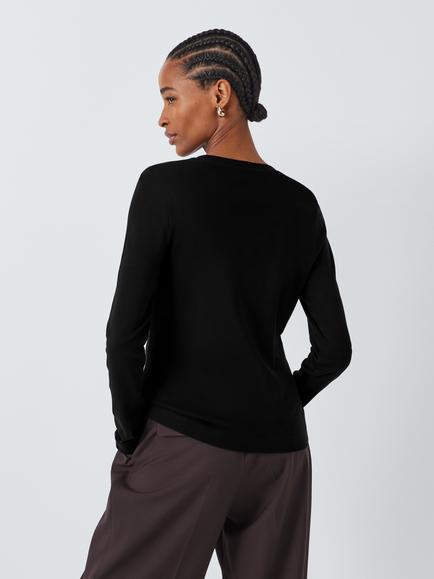 John Lewis Organic Cotton Long Sleeve Crew Neck T-Shirt - view 2, Black