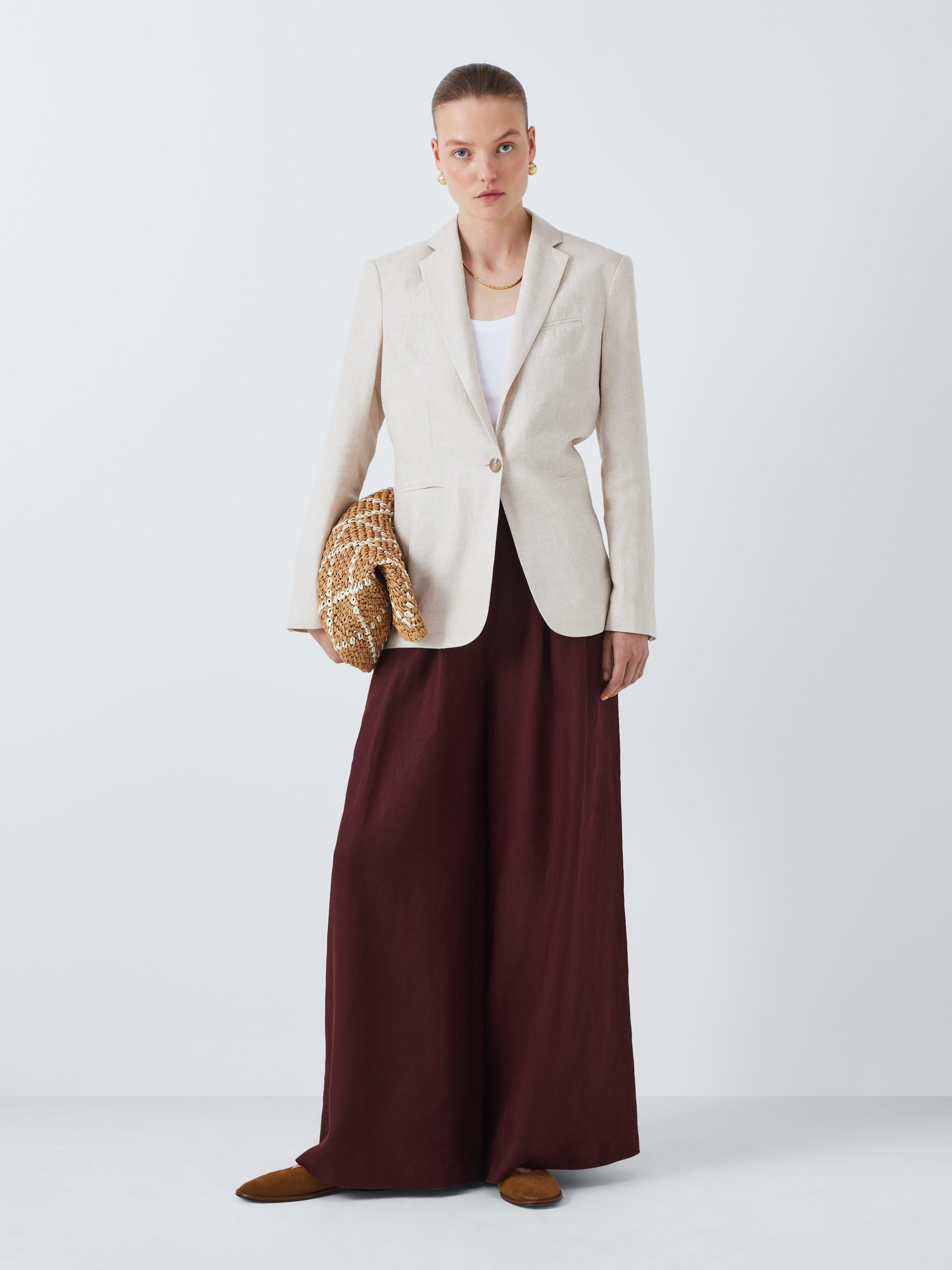 Product image 2 of 7, which shows John Lewis Linen Palazzo Trousers, Brown, 14