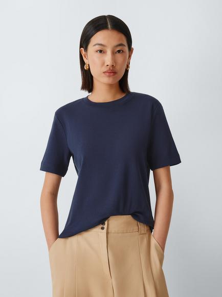 John Lewis Organic Cotton Short Sleeve Crew Neck T-Shirt, Navy