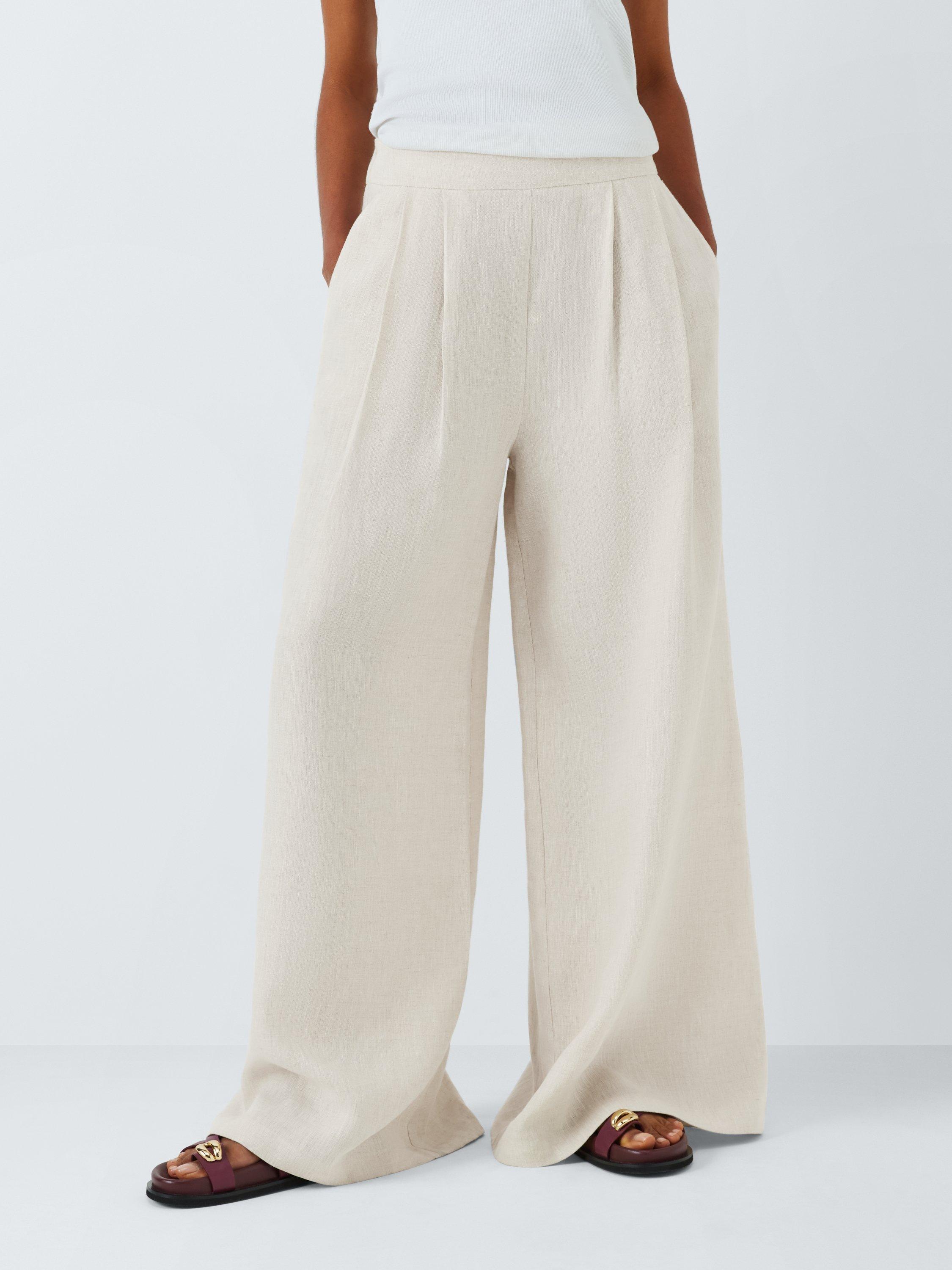 Product image 1 of 6, which shows John Lewis Linen Palazzo Trousers, Natural, 14