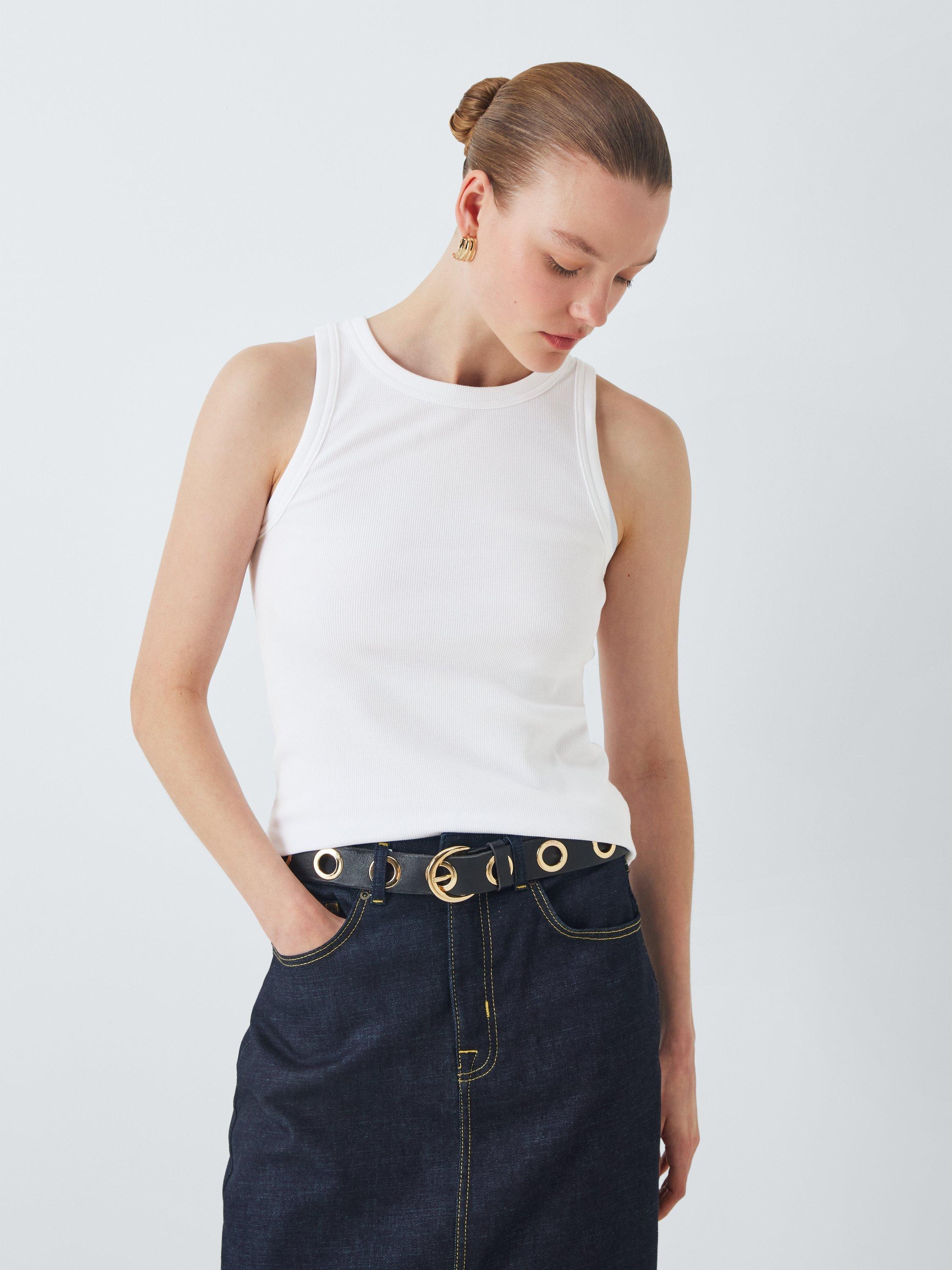 Product image 1 of 6, which shows John Lewis Ribbed Organic Cotton Vest Top, White, 6
