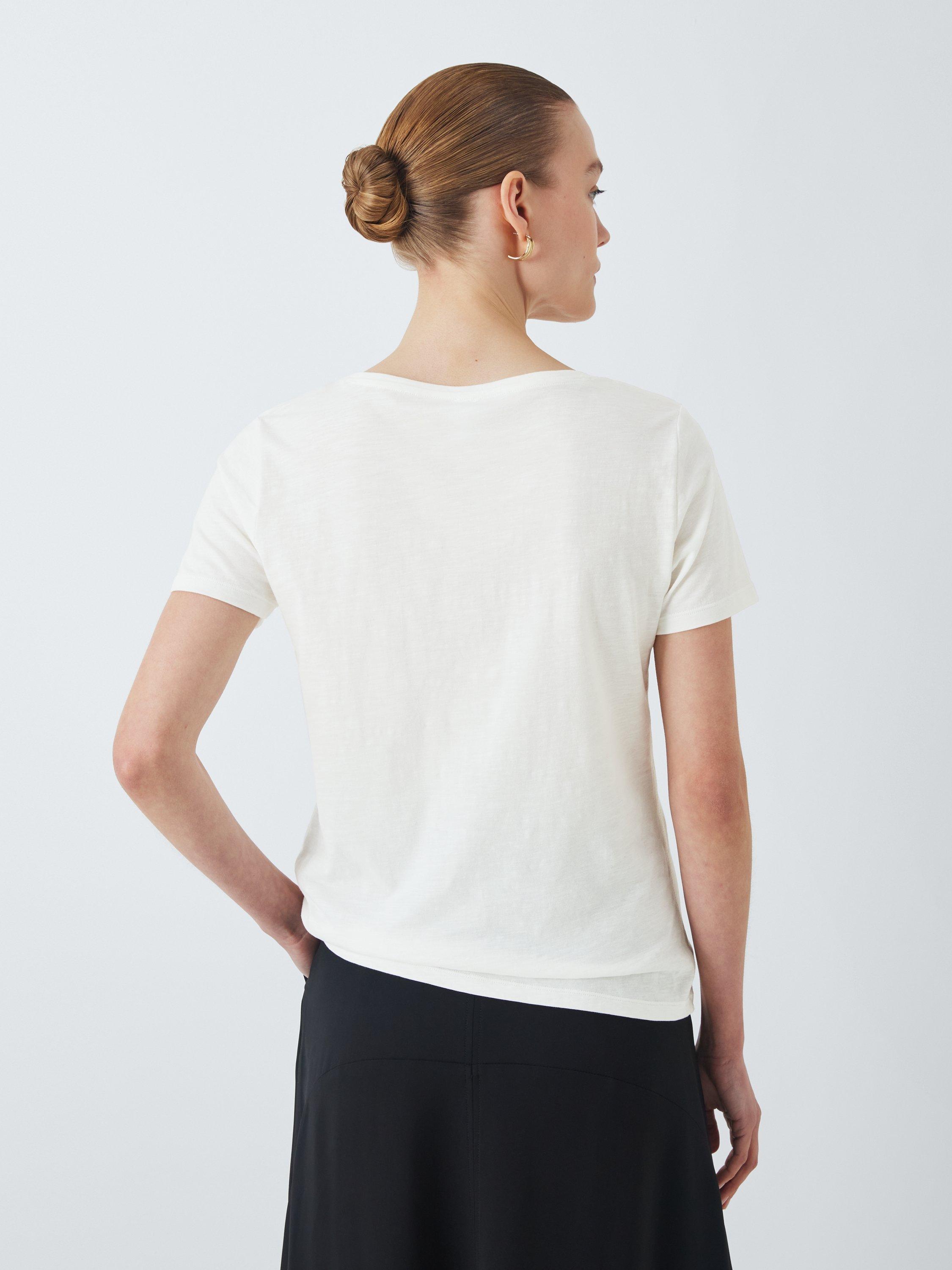 Product image 2 of 6, which shows John Lewis Cotton Slub Short Sleeve V-Neck T-Shirt, White, 8