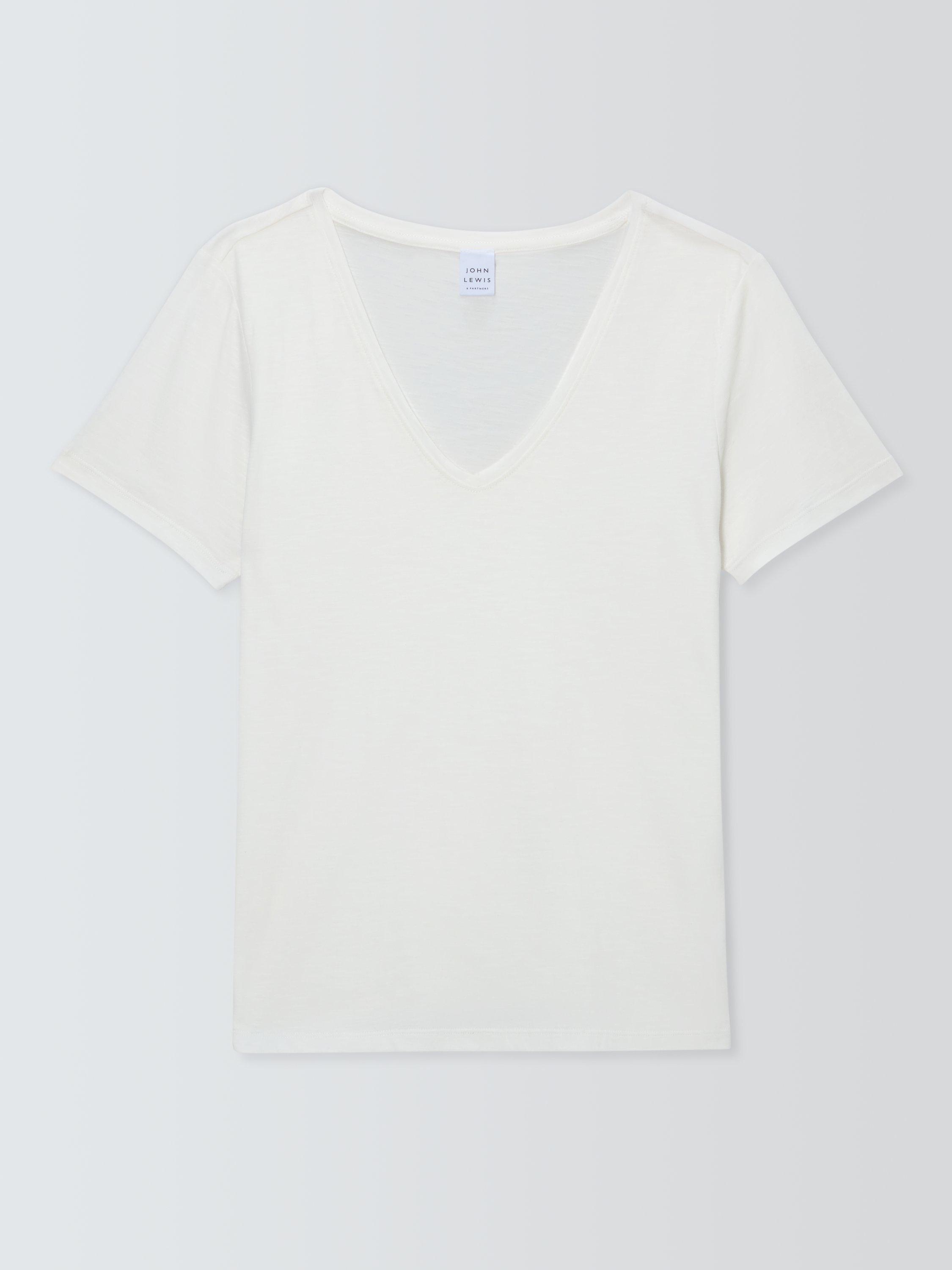 Product image 4 of 6, which shows John Lewis Cotton Slub Short Sleeve V-Neck T-Shirt, White, 8