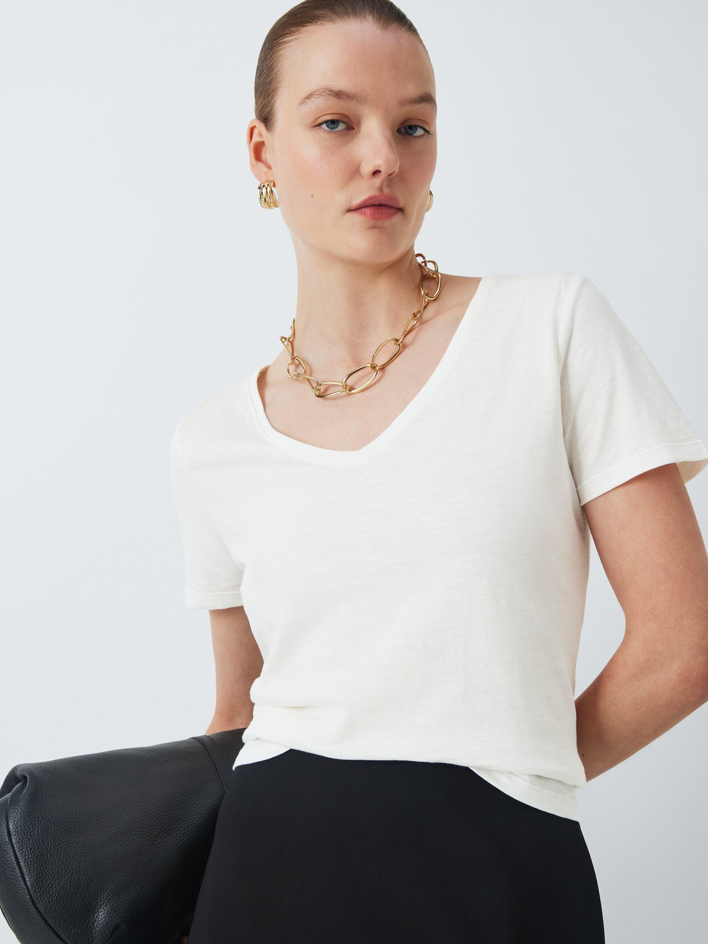 Product image 6 of 6, which shows John Lewis Cotton Slub Short Sleeve V-Neck T-Shirt, White, 8
