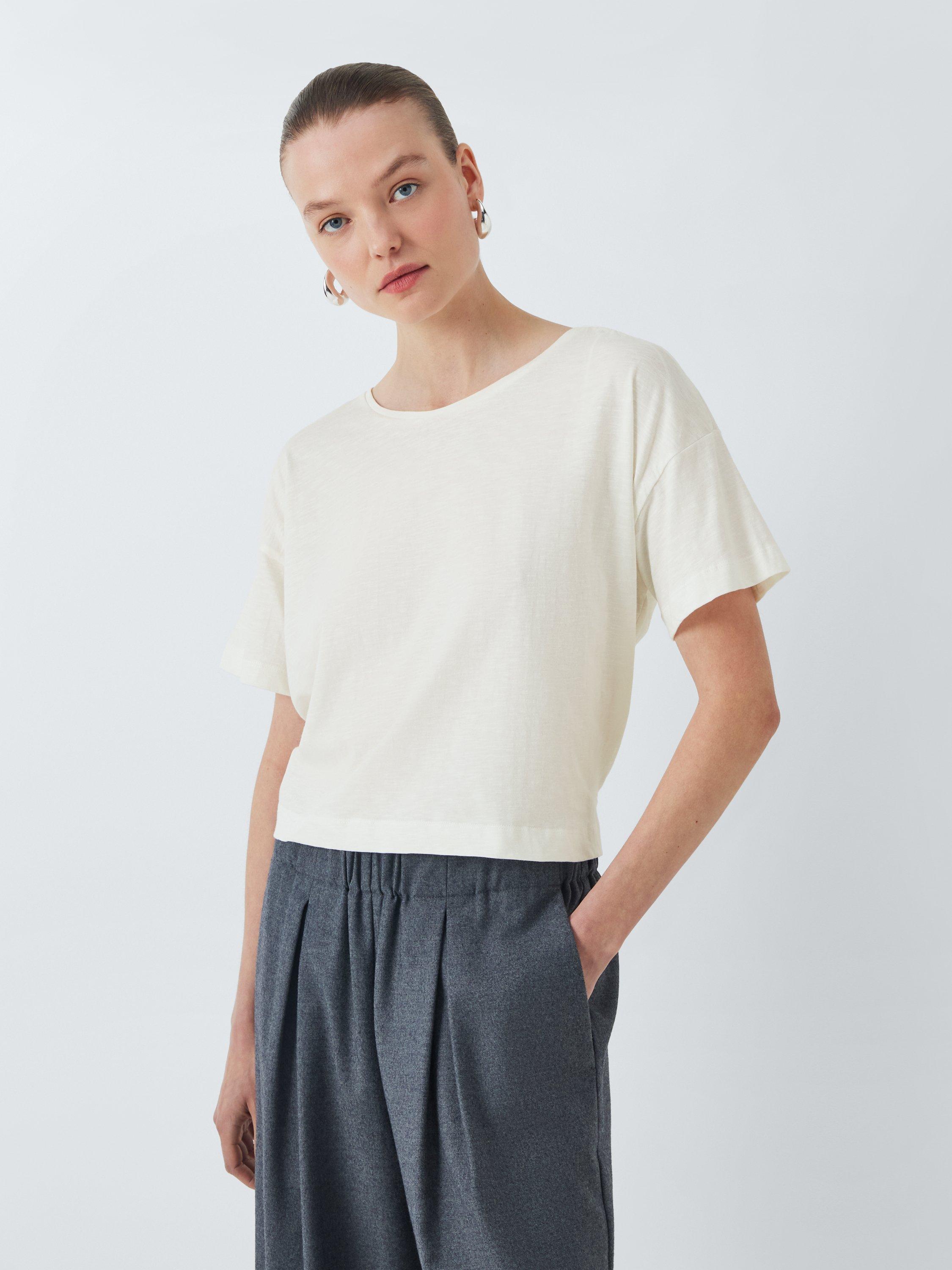 Product image 1 of 6, which shows John Lewis Cotton Slub Short Sleeve T-Shirt, White, 8