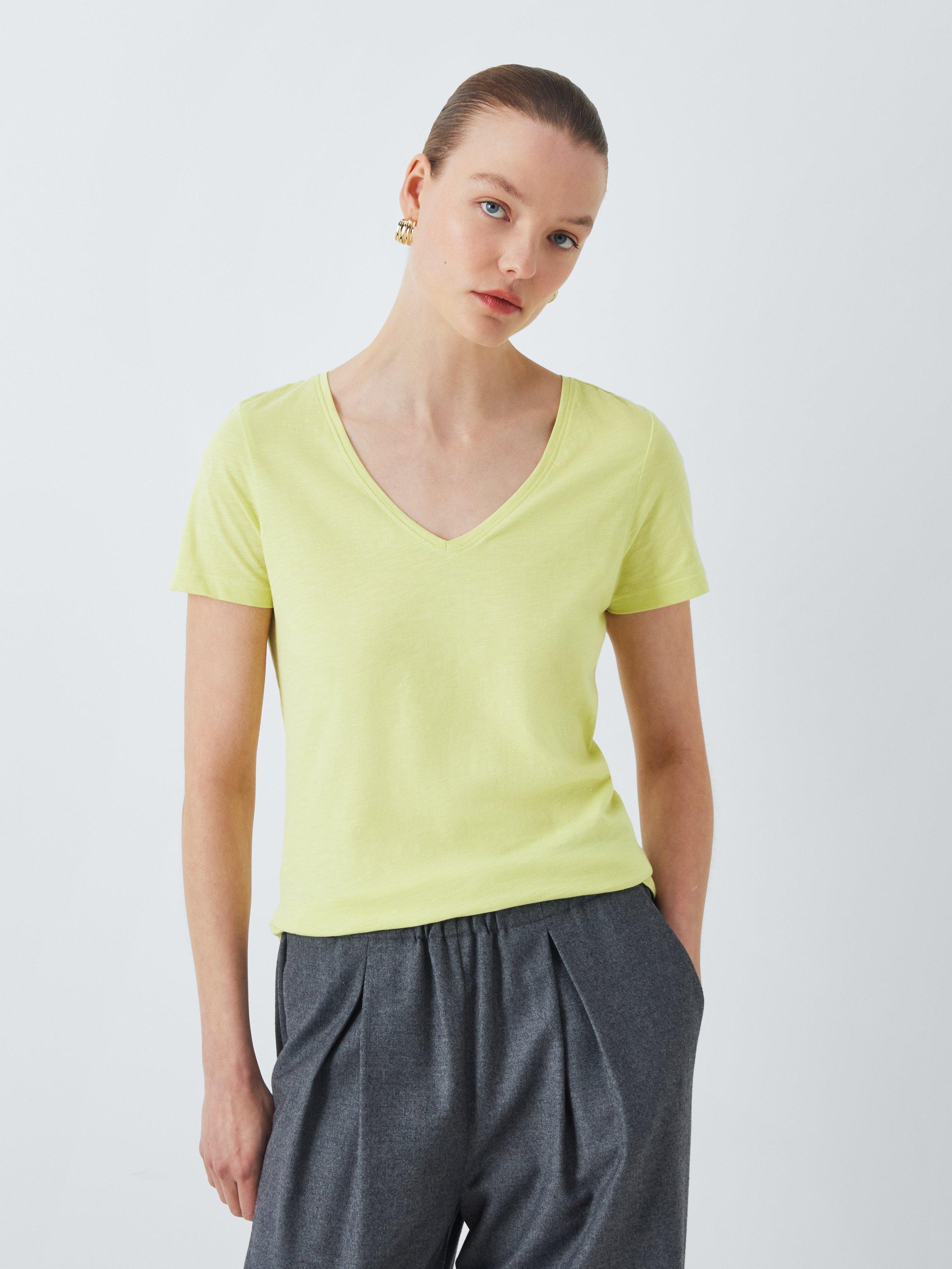 Product image 1 of 6, which shows John Lewis Cotton Slub Short Sleeve V-Neck T-Shirt, Yellow, 12