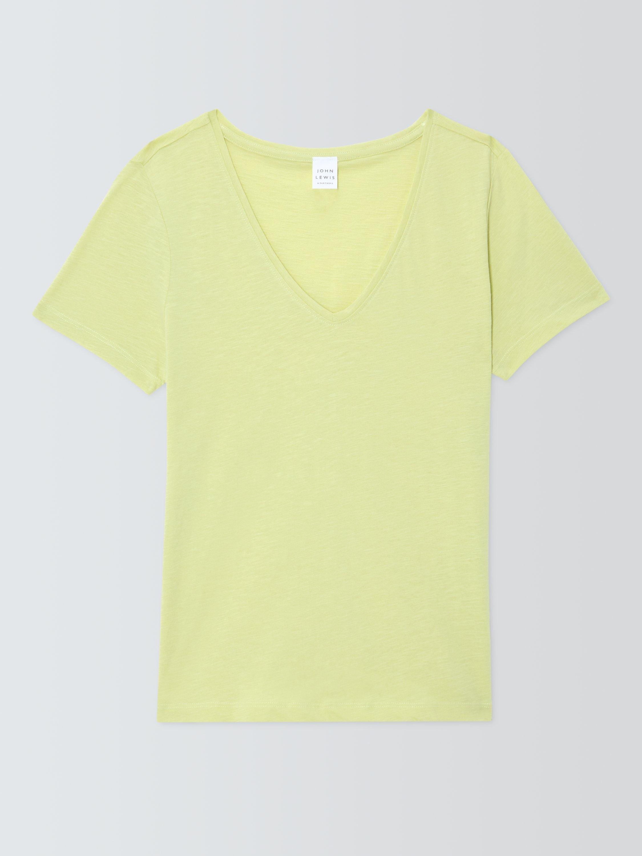 Product image 4 of 6, which shows John Lewis Cotton Slub Short Sleeve V-Neck T-Shirt, Yellow, 12