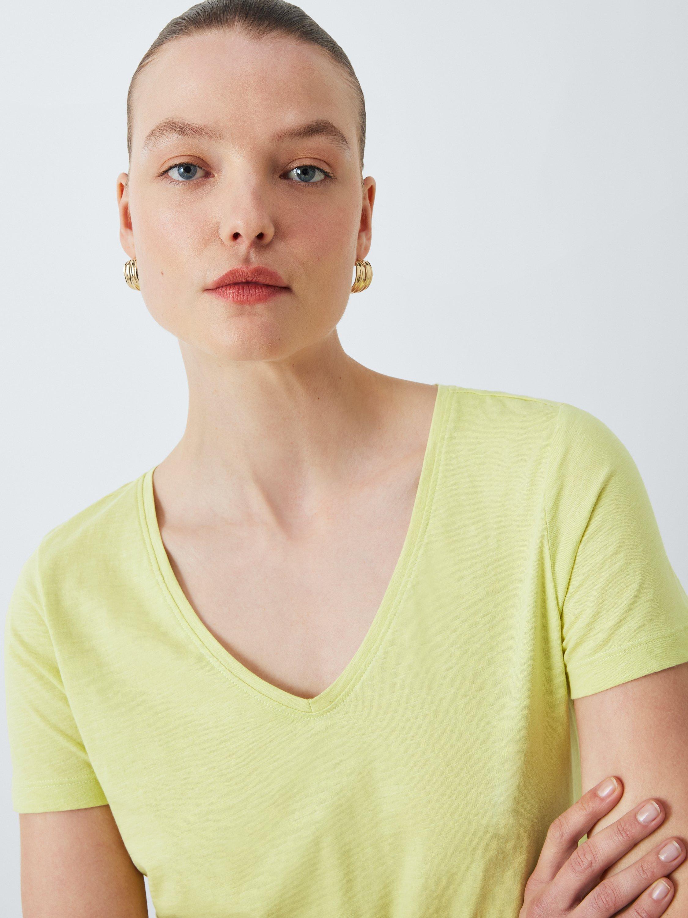 Product image 5 of 6, which shows John Lewis Cotton Slub Short Sleeve V-Neck T-Shirt, Yellow, 12