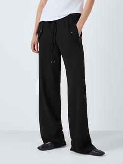 John Lewis Fluid Viscose Blend Drawstring Waist Trousers, Black, Black