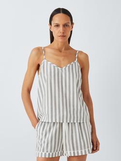John Lewis Kora Stripe Cami Pyjama Top, Khaki/White, Khaki/White