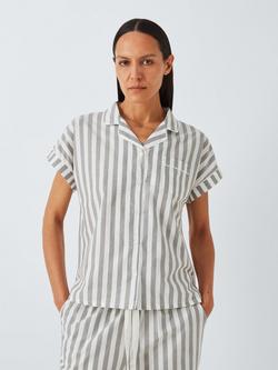 John Lewis Kora Stripe Pyjama Shirt, Khaki/Multi, Khaki/Multi