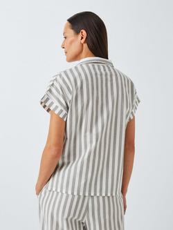 John Lewis Kora Stripe Pyjama Shirt, Khaki/Multi - view 2, Khaki/Multi