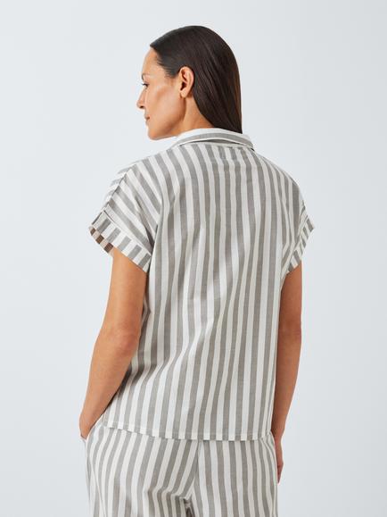 John Lewis Kora Stripe Pyjama Shirt, Khaki/Multi - view 2, Khaki/Multi