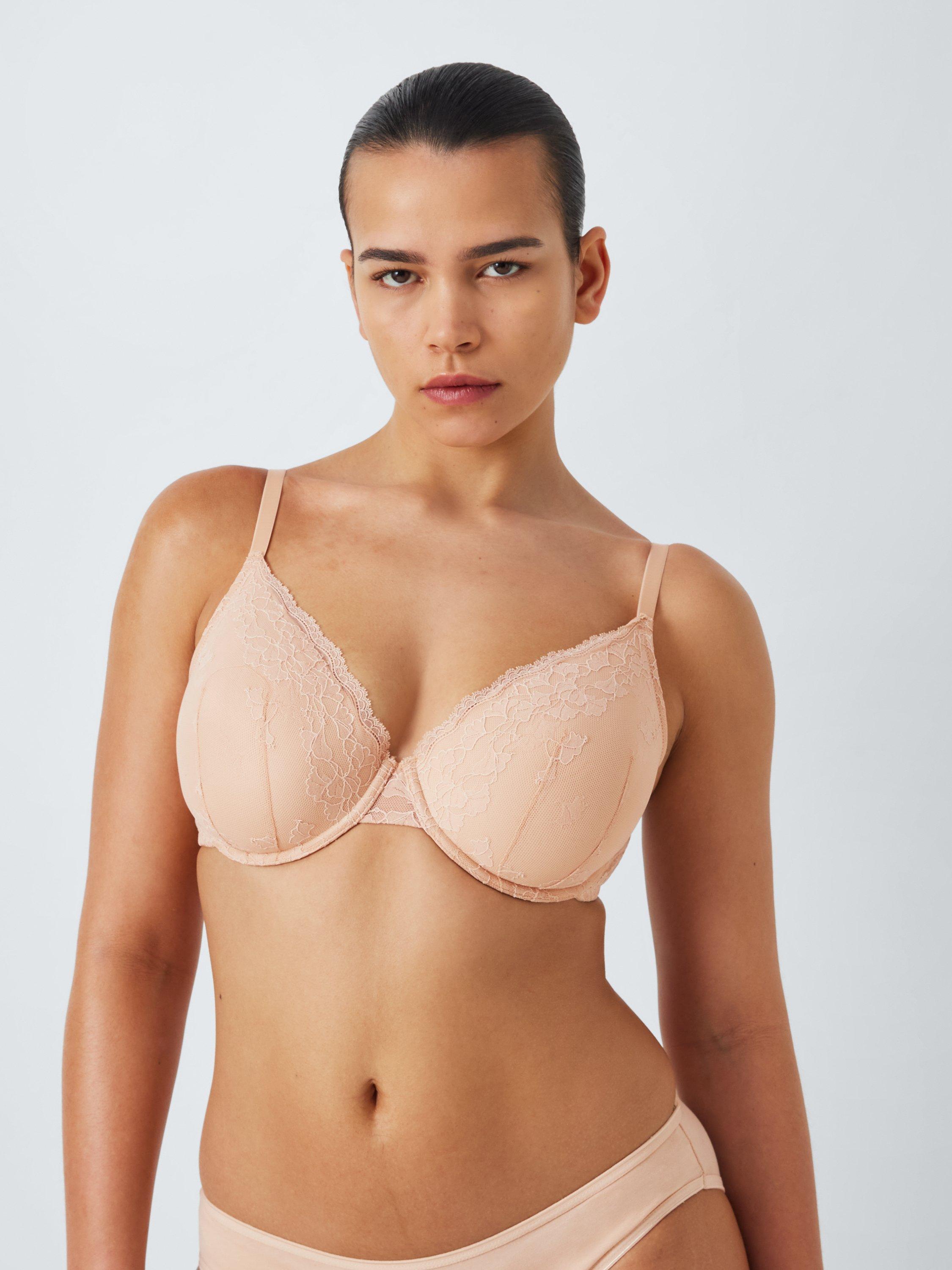 Product image 1 of 10, which shows John Lewis Olivia Lace Plunge Bra, Almond, 30B