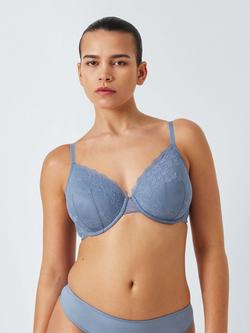 John Lewis Olivia Lace Plunge Bra, Almond - view 2, Blue