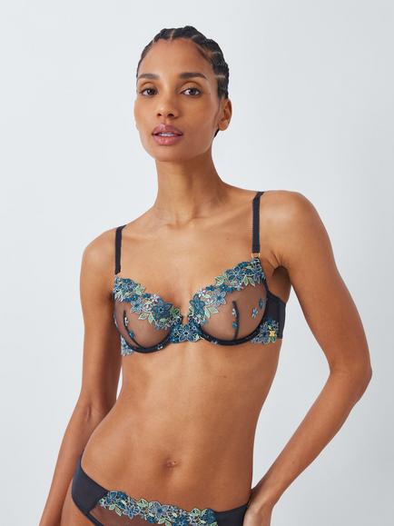 AND/OR Kiki Floral Crochet Embroidery Balcony Bra, Blue, Blue