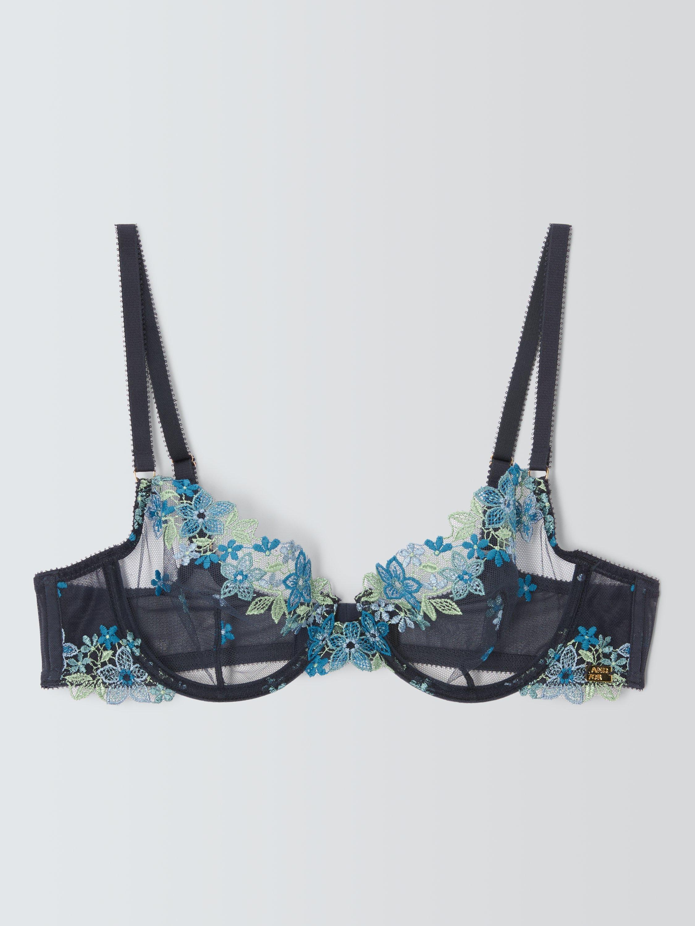 Product image 7 of 11, which shows AND/OR Kiki Floral Crochet Embroidery Balcony Bra, Blue, 30E