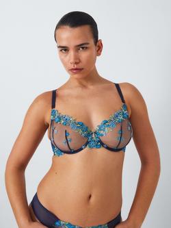 AND/OR Kiki Floral Crochet Embroidery Balcony Bra, Blue - view 2, Blue