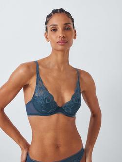 AND/OR Wren Lace Underwired Plunge Bra, B-F Cup Sizes, Indigo