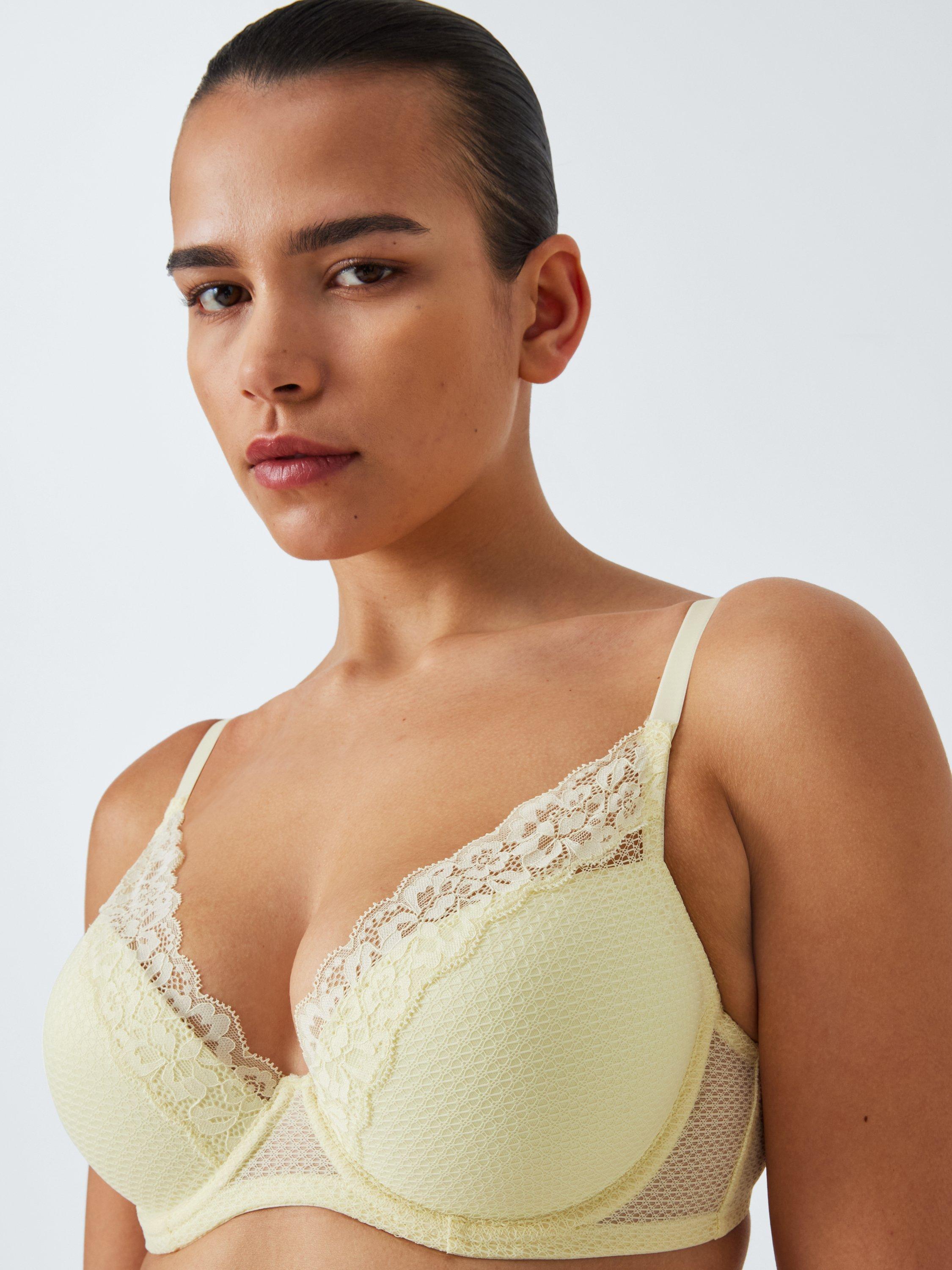 Product image 8 of 10, which shows John Lewis Serephine Lace Plunge Bra, Sorbet Yellow, 34DD