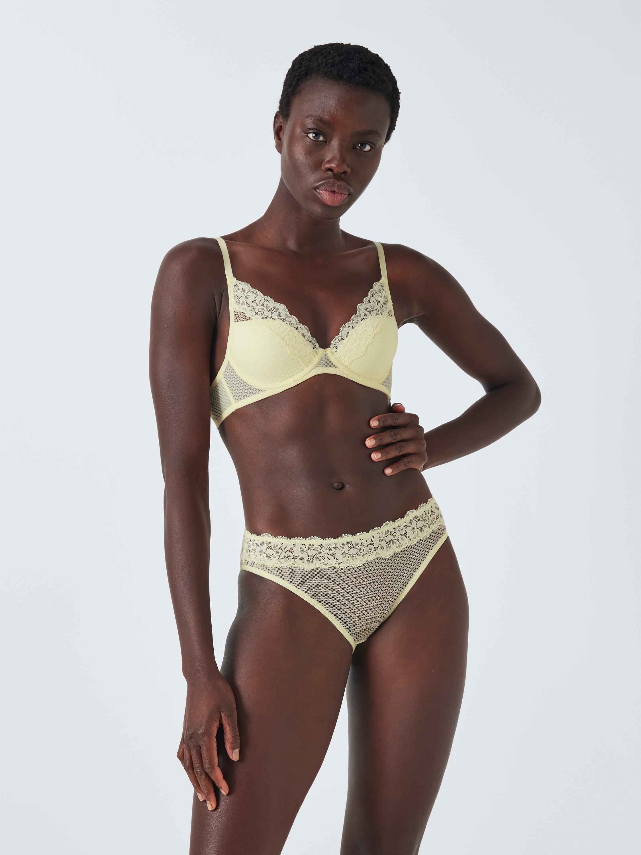 Product image 6 of 10, which shows John Lewis Serephine Lace Plunge Bra, Sorbet Yellow, 34DD