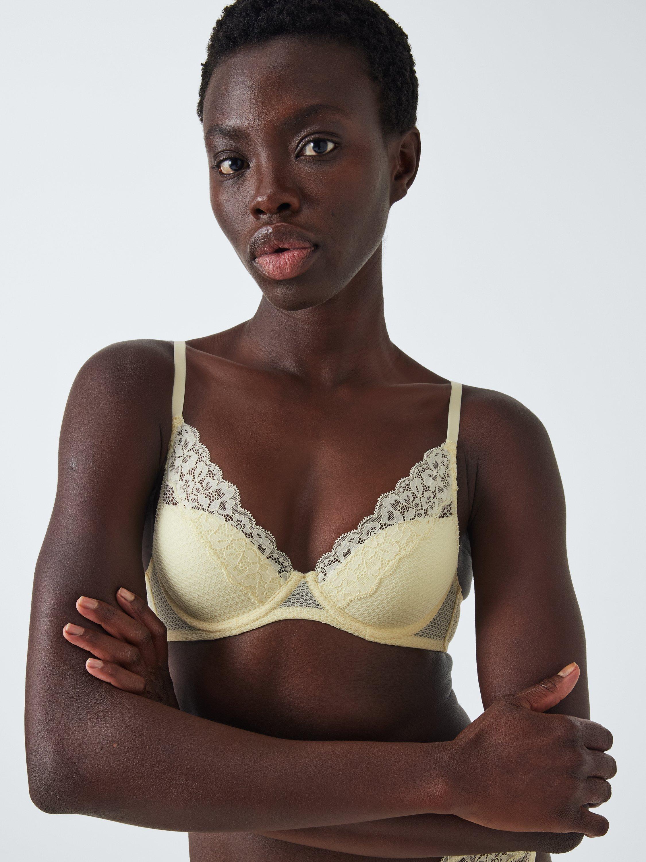 Product image 9 of 10, which shows John Lewis Serephine Lace Plunge Bra, Sorbet Yellow, 34DD