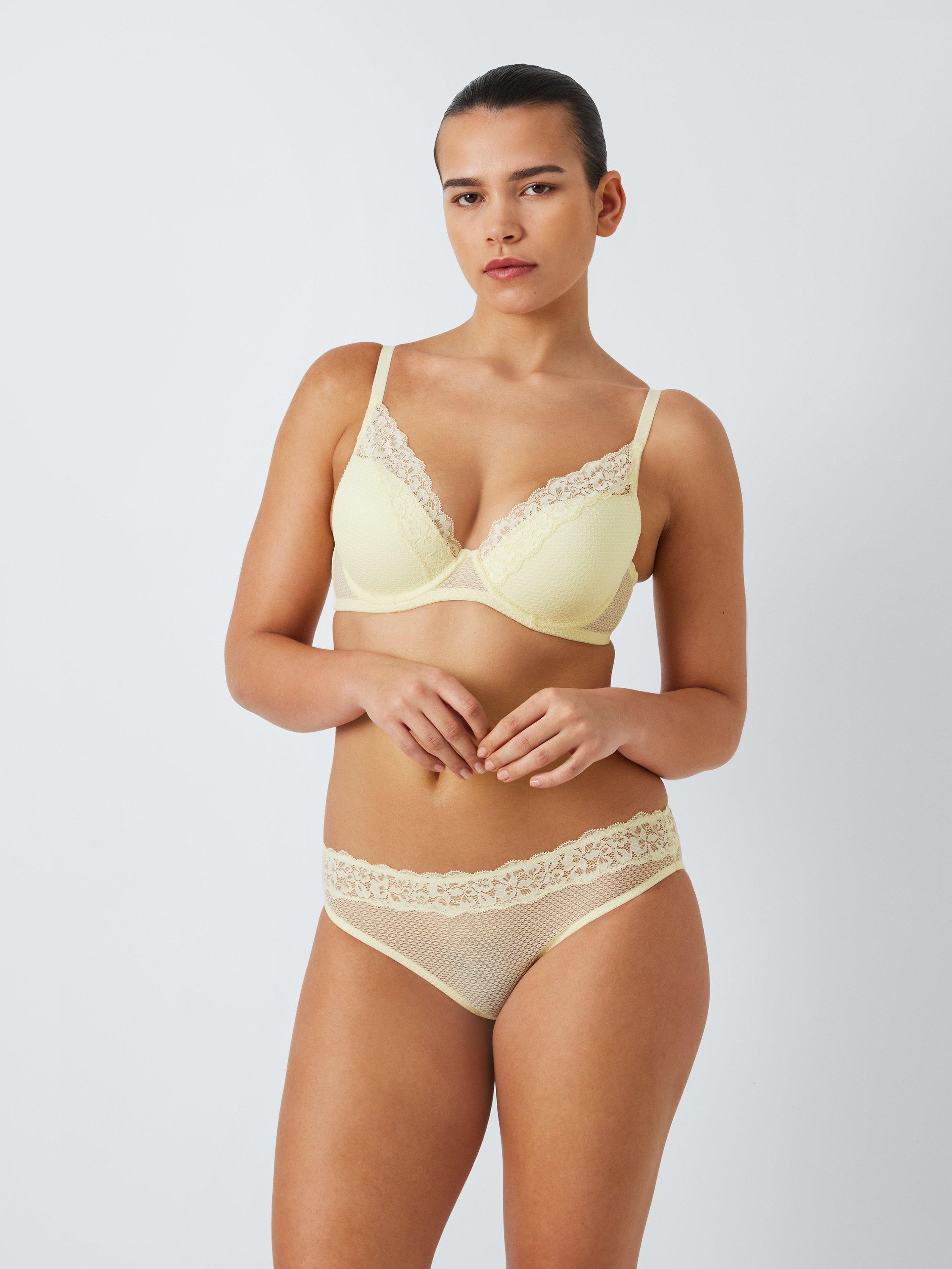 Product image 5 of 10, which shows John Lewis Serephine Lace Plunge Bra, Sorbet Yellow, 34DD