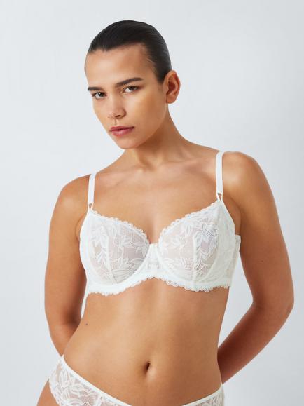 John Lewis Giselle Non-Padded Leaf Lace Balcony Bra, White