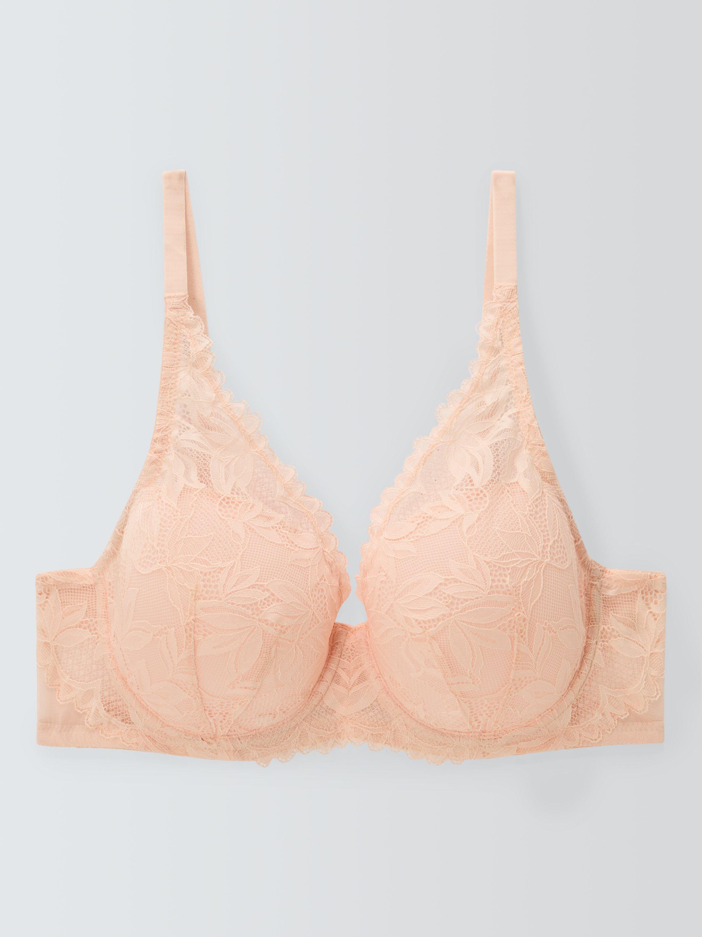 Product image 6 of 6, which shows John Lewis Giselle Leaf Lace Plunge Bra, Light Pink, 32B