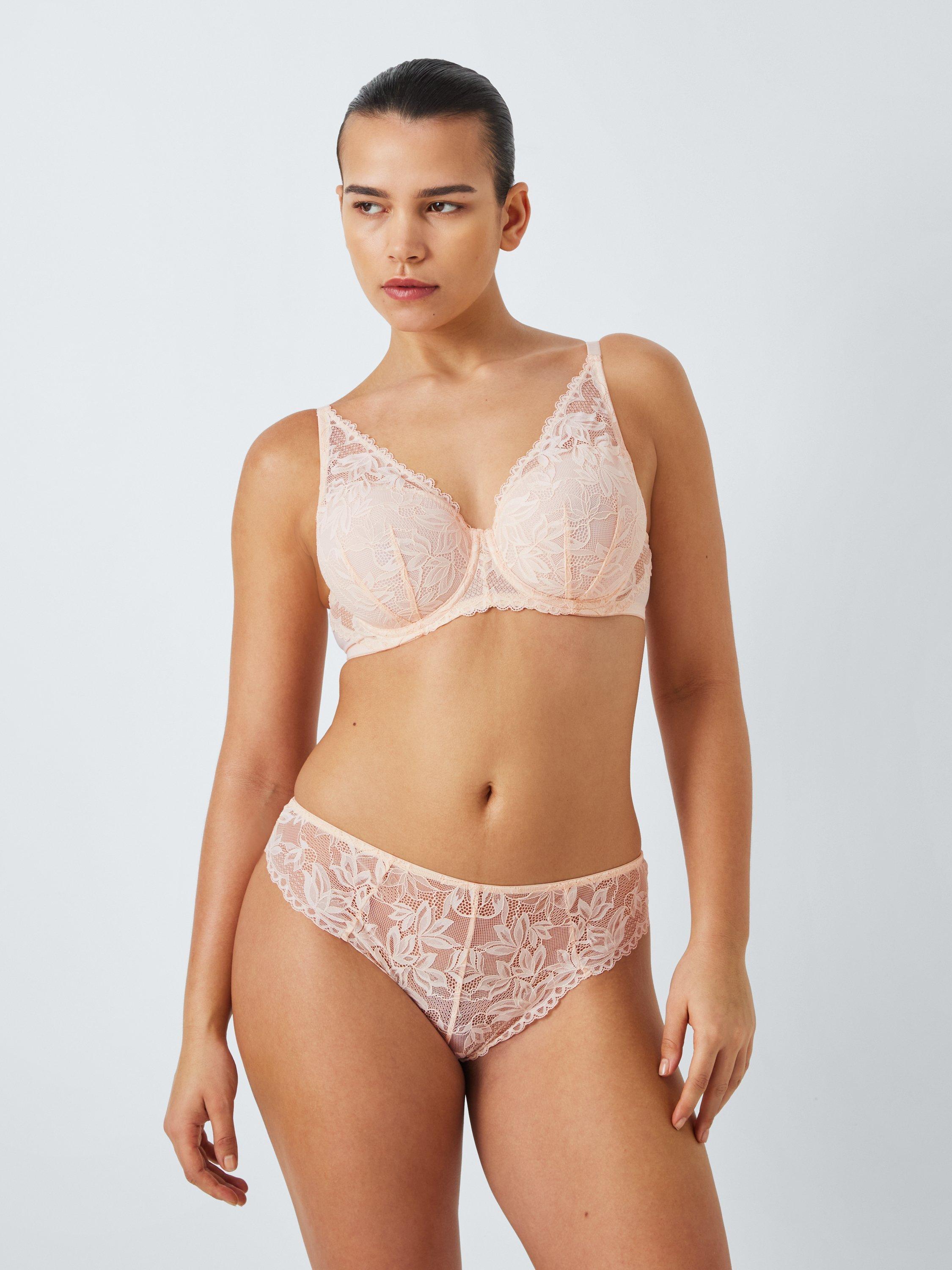 Product image 3 of 6, which shows John Lewis Giselle Leaf Lace Plunge Bra, Light Pink, 32B