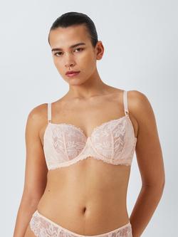 John Lewis Giselle Non-Padded Leaf Lace Balcony Bra, Light Pink