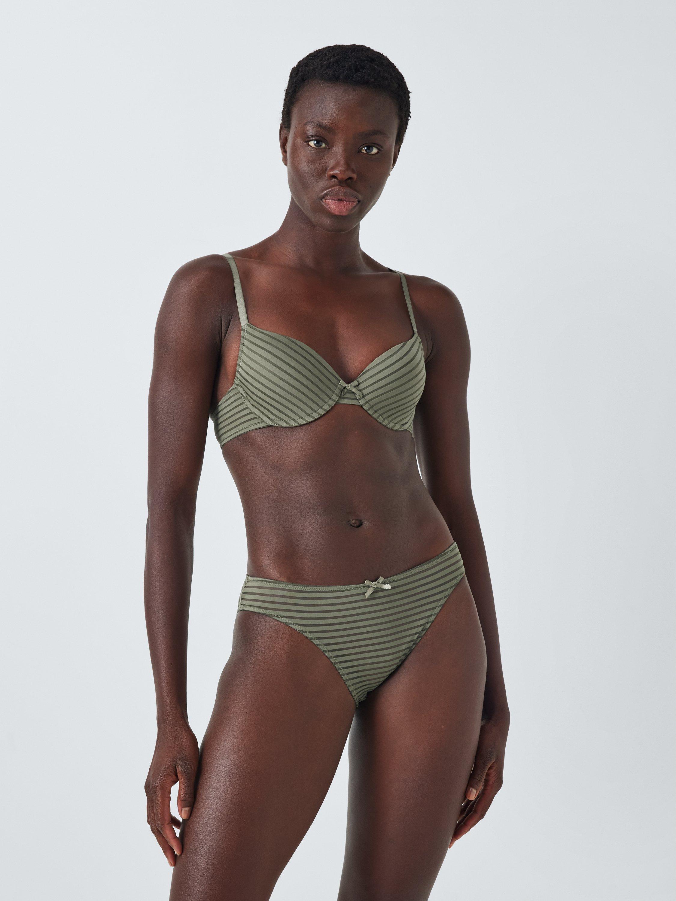 Product image 3 of 10, which shows John Lewis Rosie Stripe Bikini Knickers, Green, 8