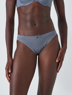John Lewis Rosie Stripe Bikini Knickers, Green, Indigo Blue
