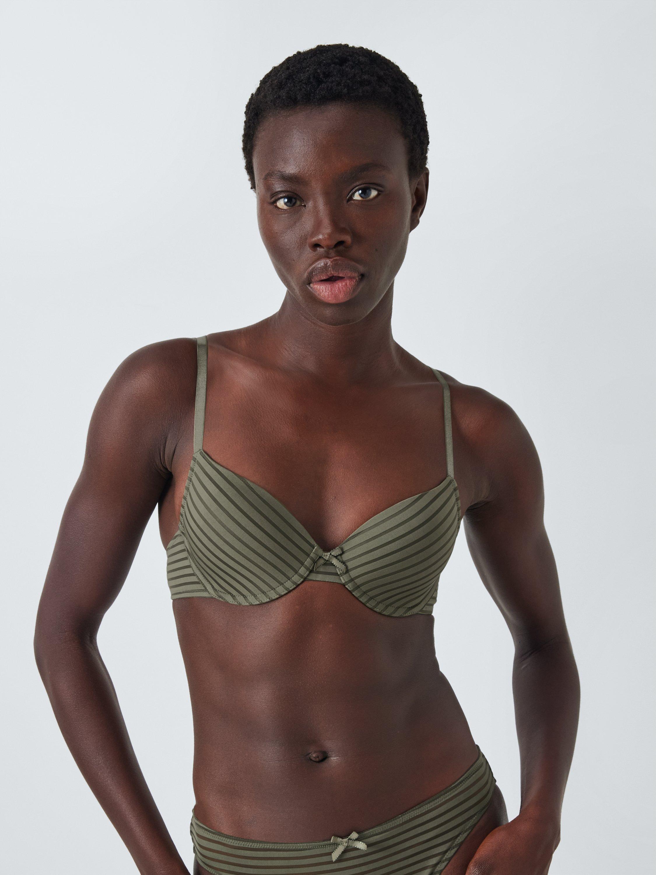 Product image 2 of 10, which shows John Lewis Rosie Stripe T-Shirt Bra, Green, 30E