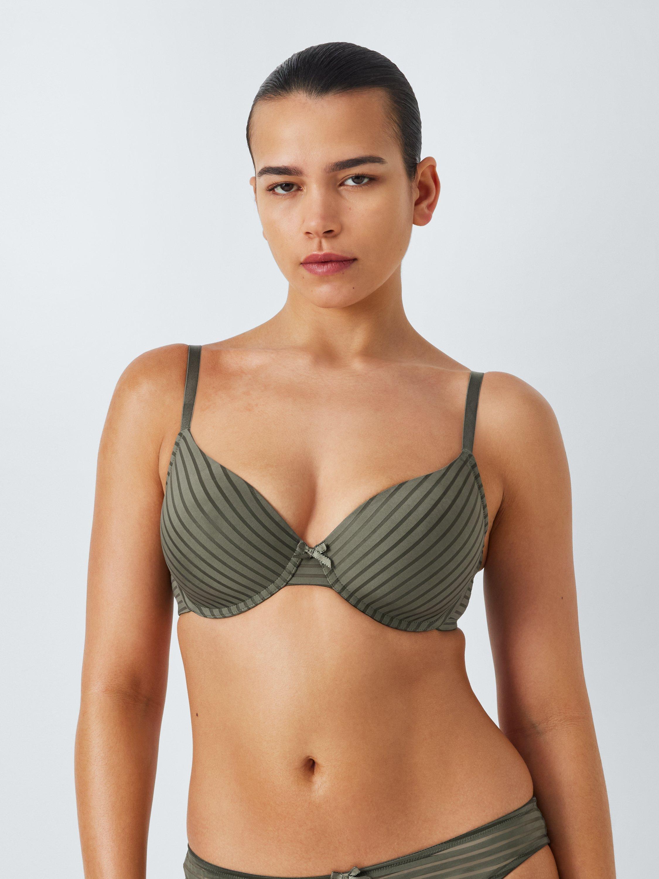Product image 1 of 10, which shows John Lewis Rosie Stripe T-Shirt Bra, Green, 30E