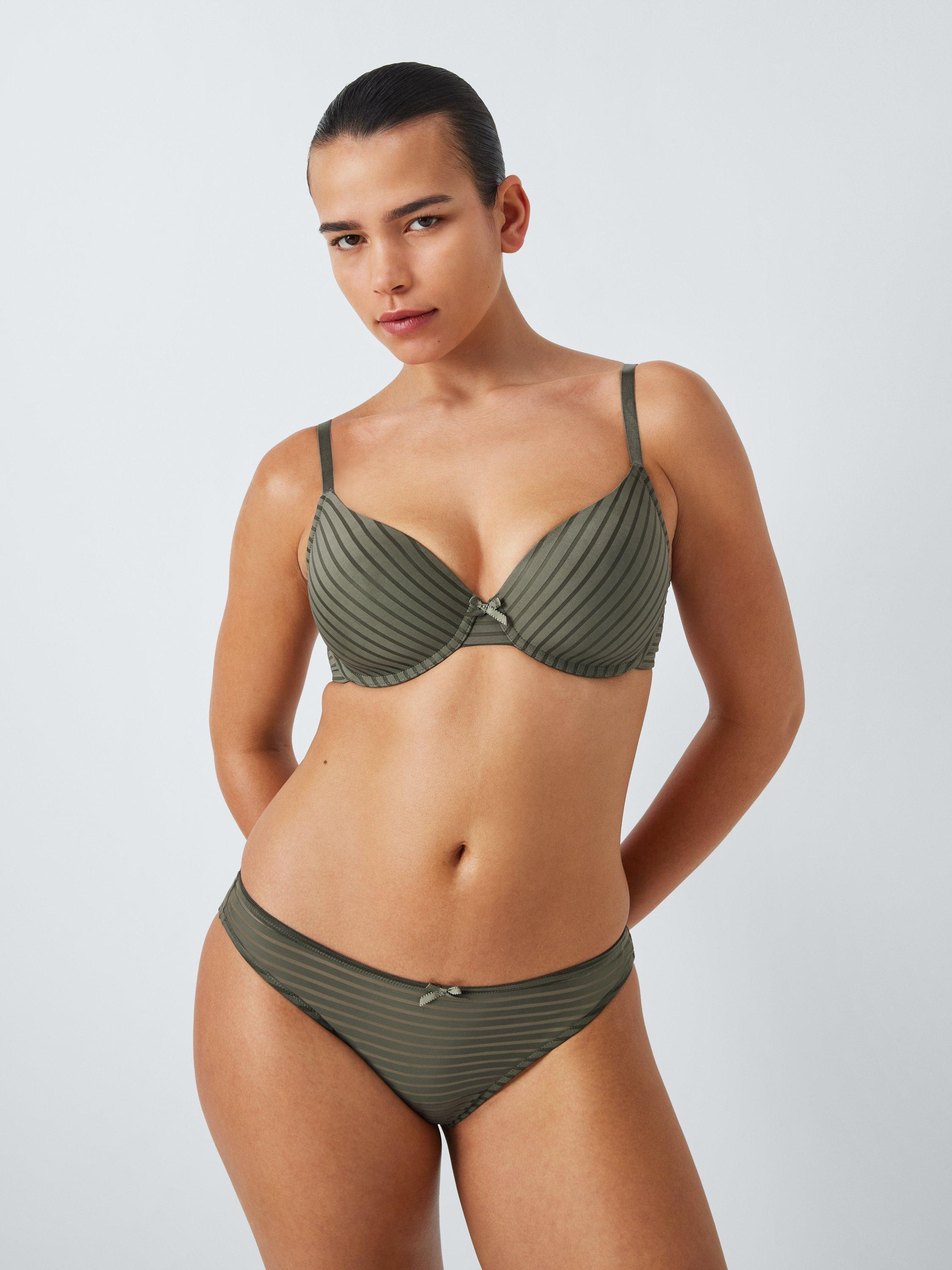 Product image 6 of 10, which shows John Lewis Rosie Stripe T-Shirt Bra, Green, 30E