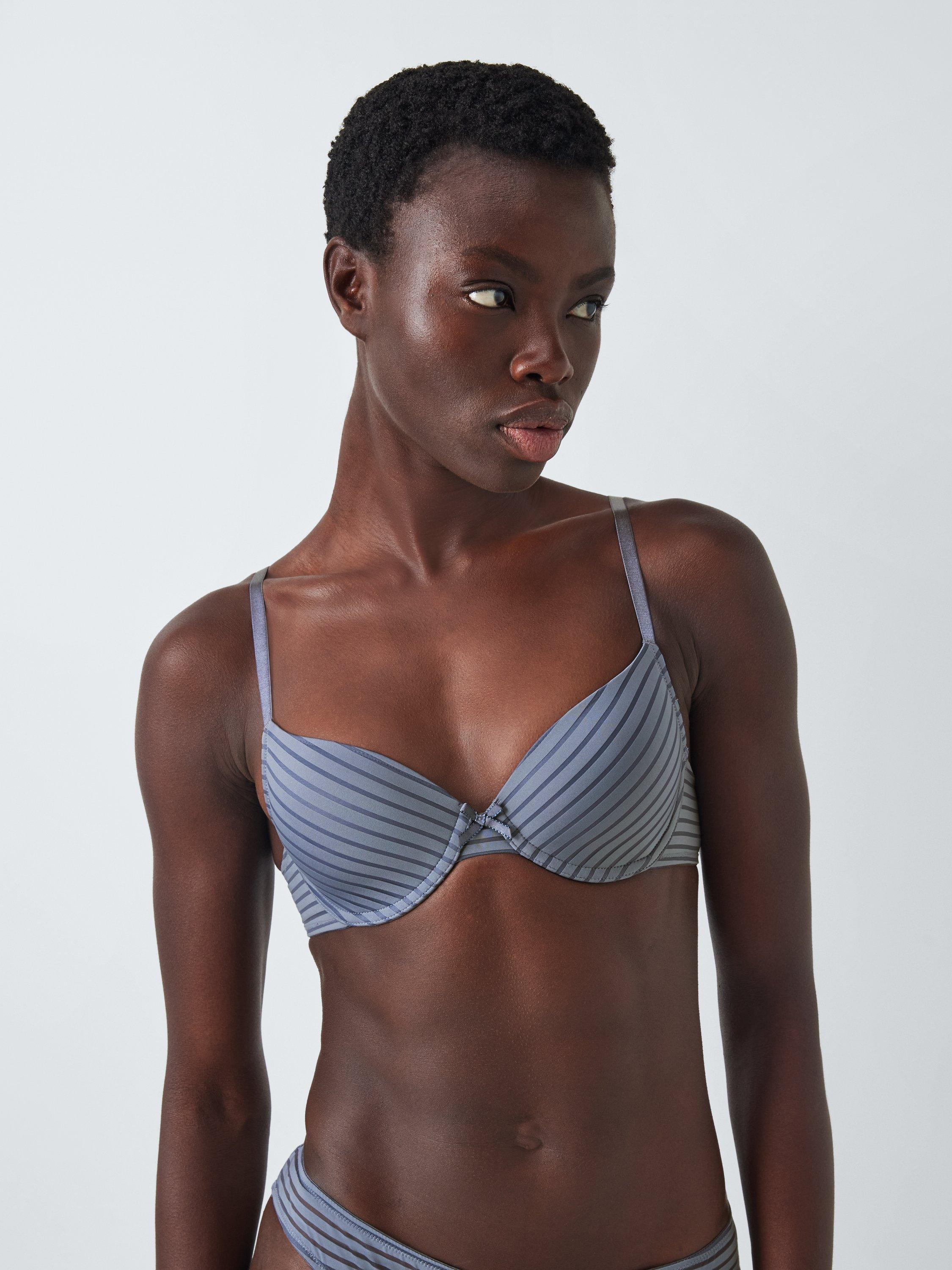 Product image 1 of 10, which shows John Lewis Rosie Stripe T-Shirt Bra, Blue, 30C