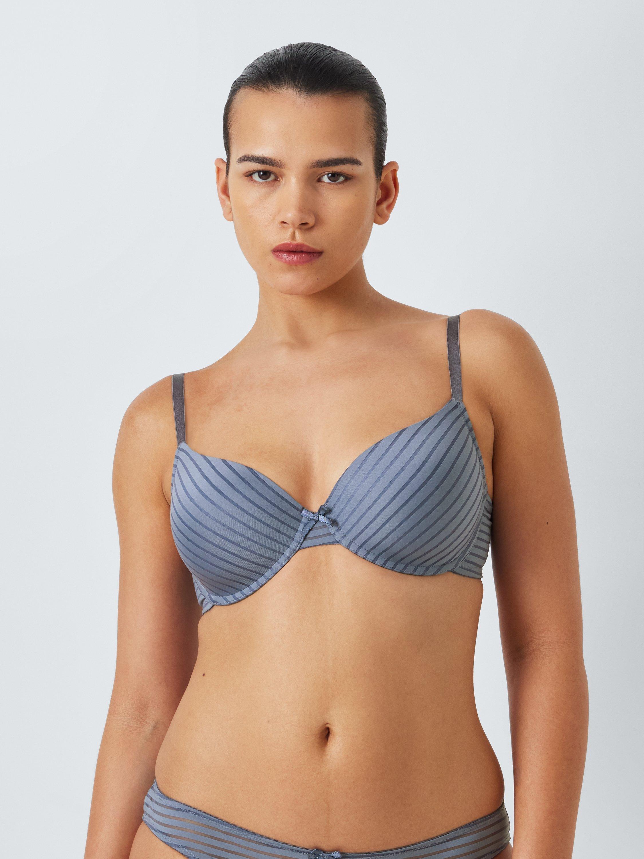 Product image 2 of 10, which shows John Lewis Rosie Stripe T-Shirt Bra, Blue, 30C