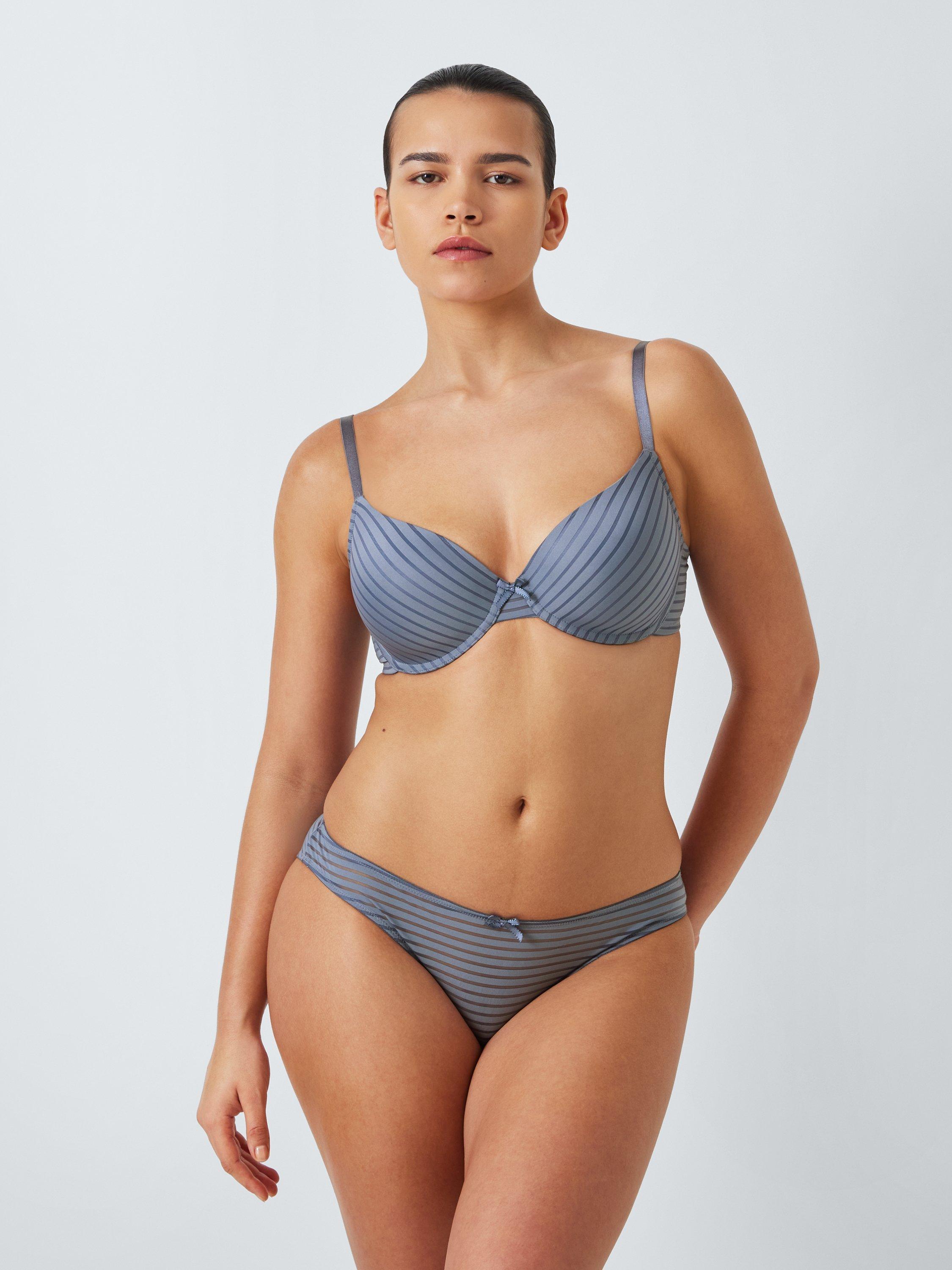 Product image 5 of 10, which shows John Lewis Rosie Stripe T-Shirt Bra, Blue, 30C
