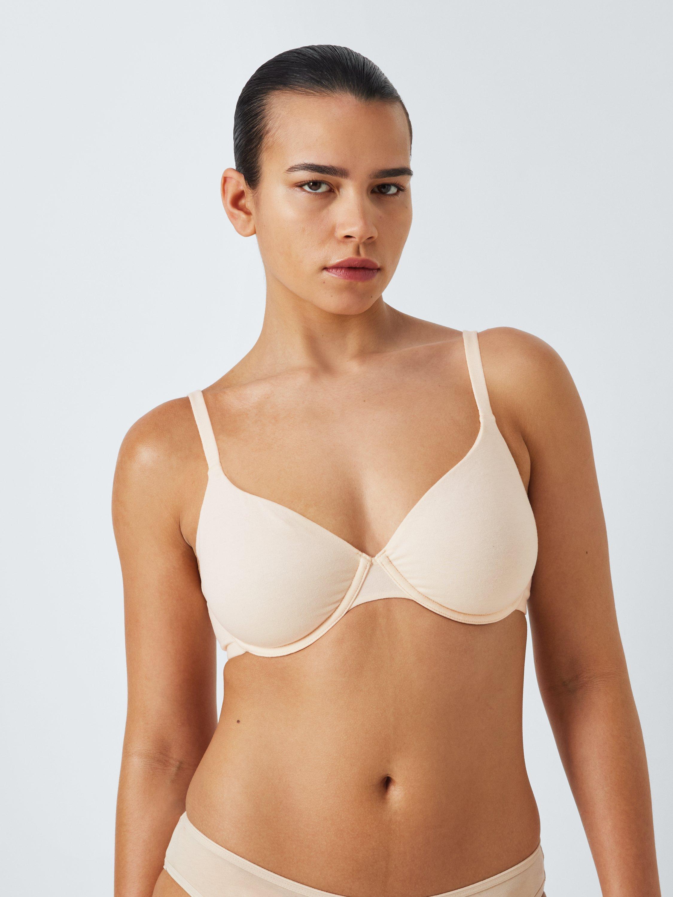 Product image 1 of 5, which shows John Lewis Elodie Underwired T-Shirt Bra, Cream Pink, 30B