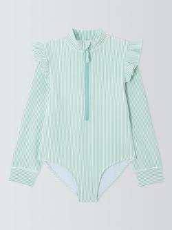 John Lewis Kids' Seersucker Long Sleeve Swimsuit, Green, Green