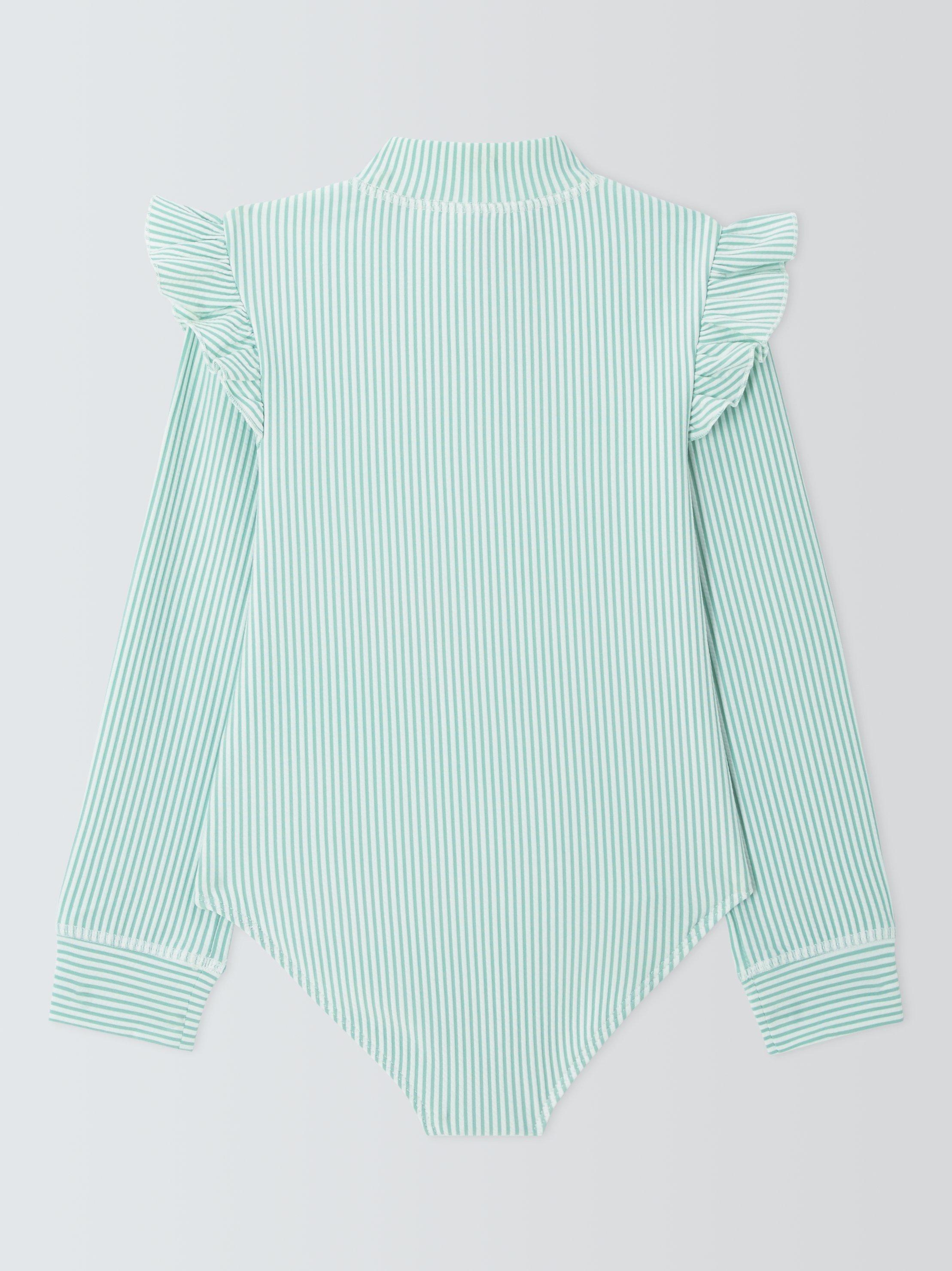 Product image 2 of 4, which shows John Lewis Kids' Seersucker Long Sleeve Swimsuit, Green, 5 years