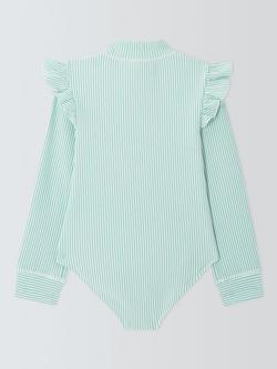 John Lewis Kids' Seersucker Long Sleeve Swimsuit, Green - view 2, Green