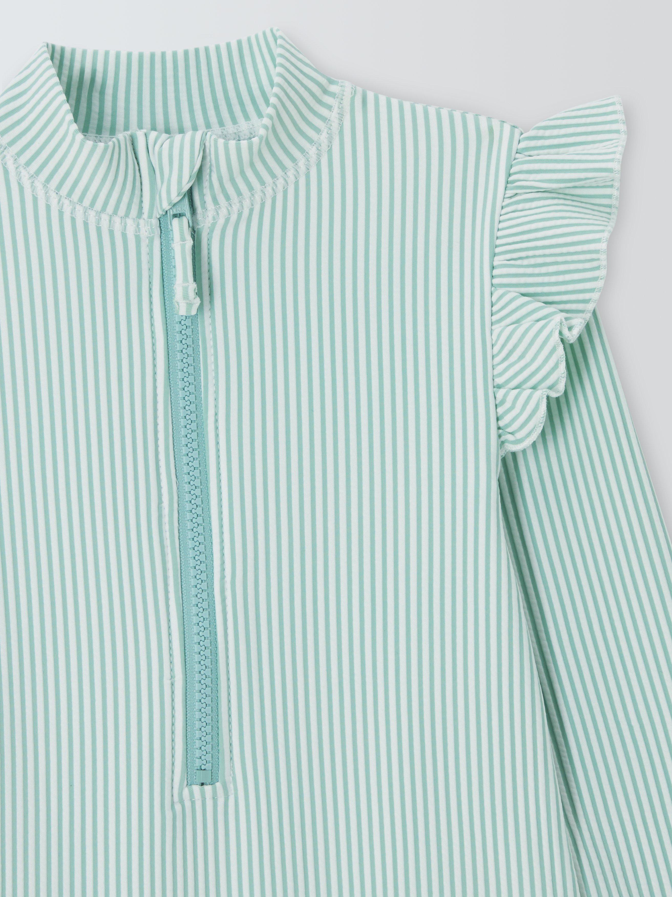 Product image 3 of 4, which shows John Lewis Kids' Seersucker Long Sleeve Swimsuit, Green, 5 years