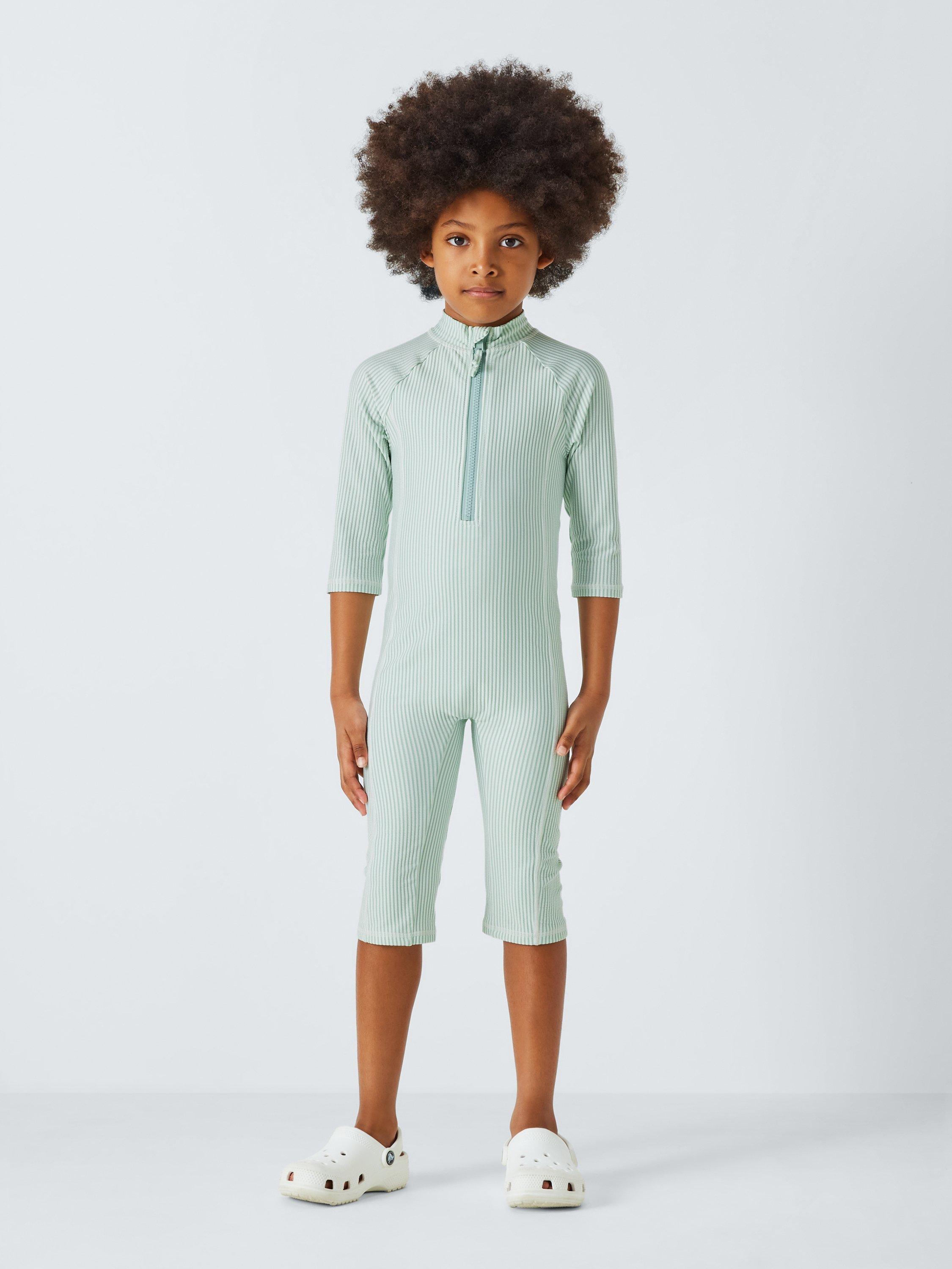 Product image 2 of 6, which shows John Lewis Kids' Seersucker Sunpro Swimsuit, Green, 2 years